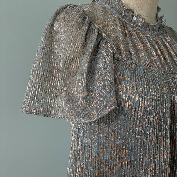 Anthropologie Silver Textured Cap Sleeve Flowy Maxi Dress - Picture 5 of 11